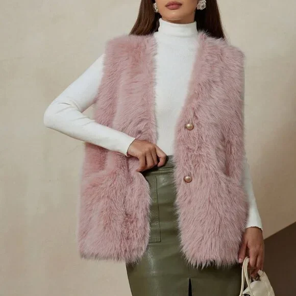 Pink Casual Women's Soft & Delicate Faux Mink Vest - Picture 2 of 7